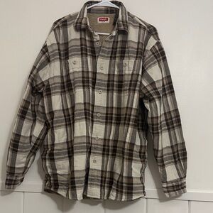 Wrangler Brown and Cream Plaid Sherpa lined shirt jacket